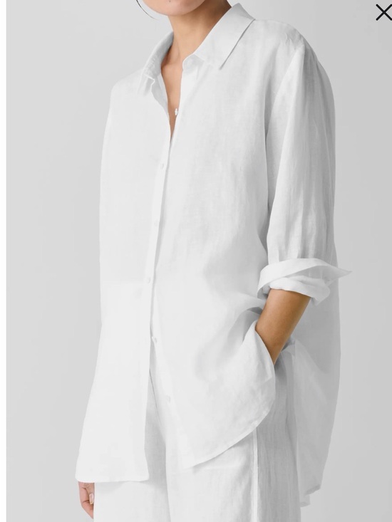Eileen Fisher Tops - Eileen Fisher Top Linen Tencel White Collared Button Down Shirt Blouse Spring L